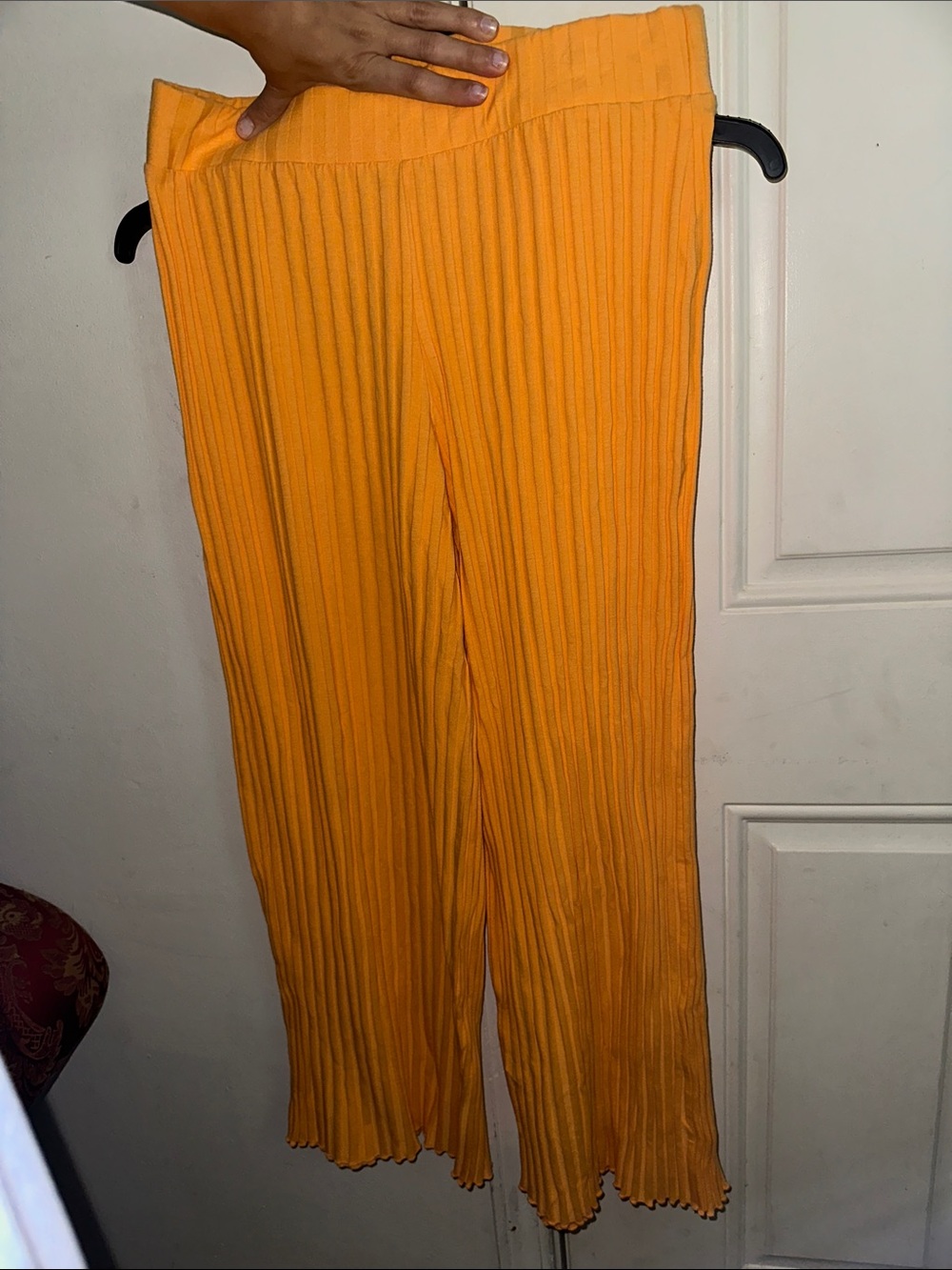 Pleated Wide-Leg Orange Pants M to Large P2P 15 Long37